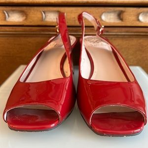 Vince Camuto patent leather RED sling backs with defect inside the shoe